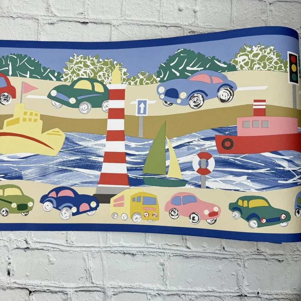 Laura Ashley Wallpaper Border 3 Rolls Children's Nursery Bus Cars Boat 32’x10”
